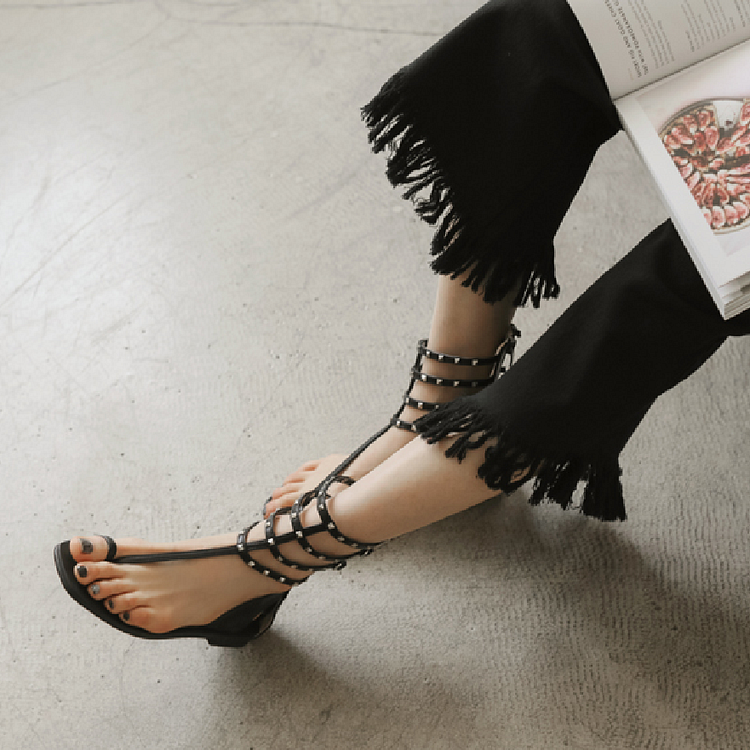 Black Studded Comfortable Gladiator Sandals Vdcoo