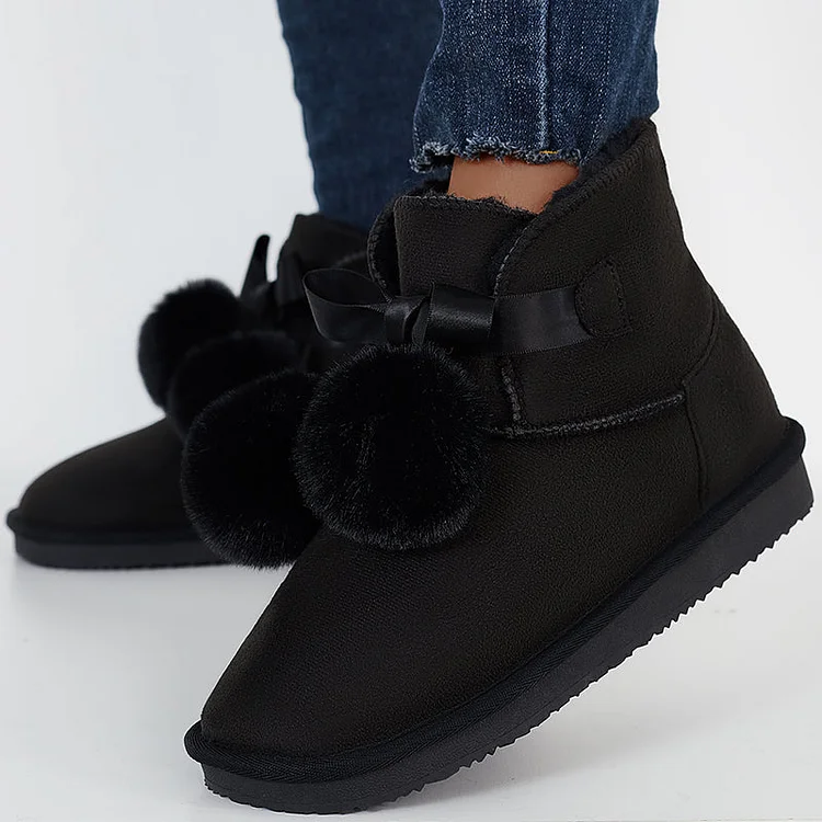 Winter Snow Boots Faux Fur Lined Pompom Slip on Warm Ankle Boots