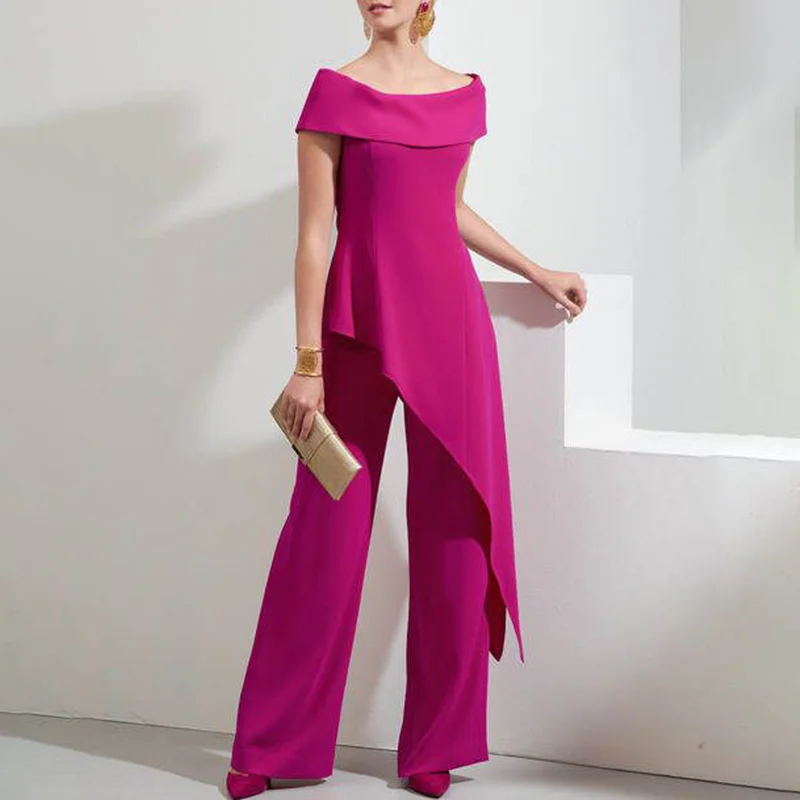 Fashion One Shoulder Solid Color Two Piece Set