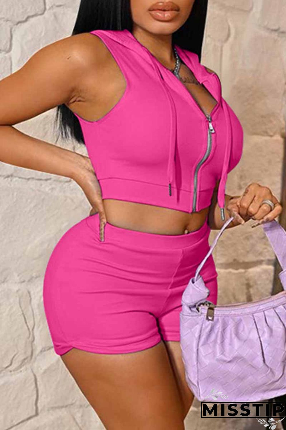 Yellow Casual Print Letter Hooded Collar Sleeveless Two Pieces