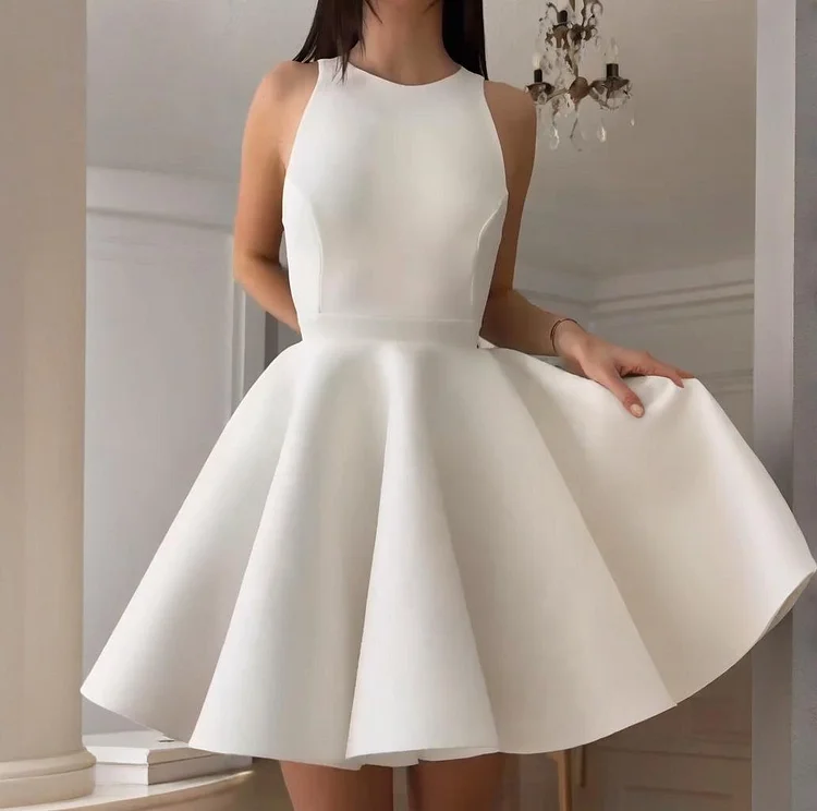 White sleeveless off-shoulder mini dress