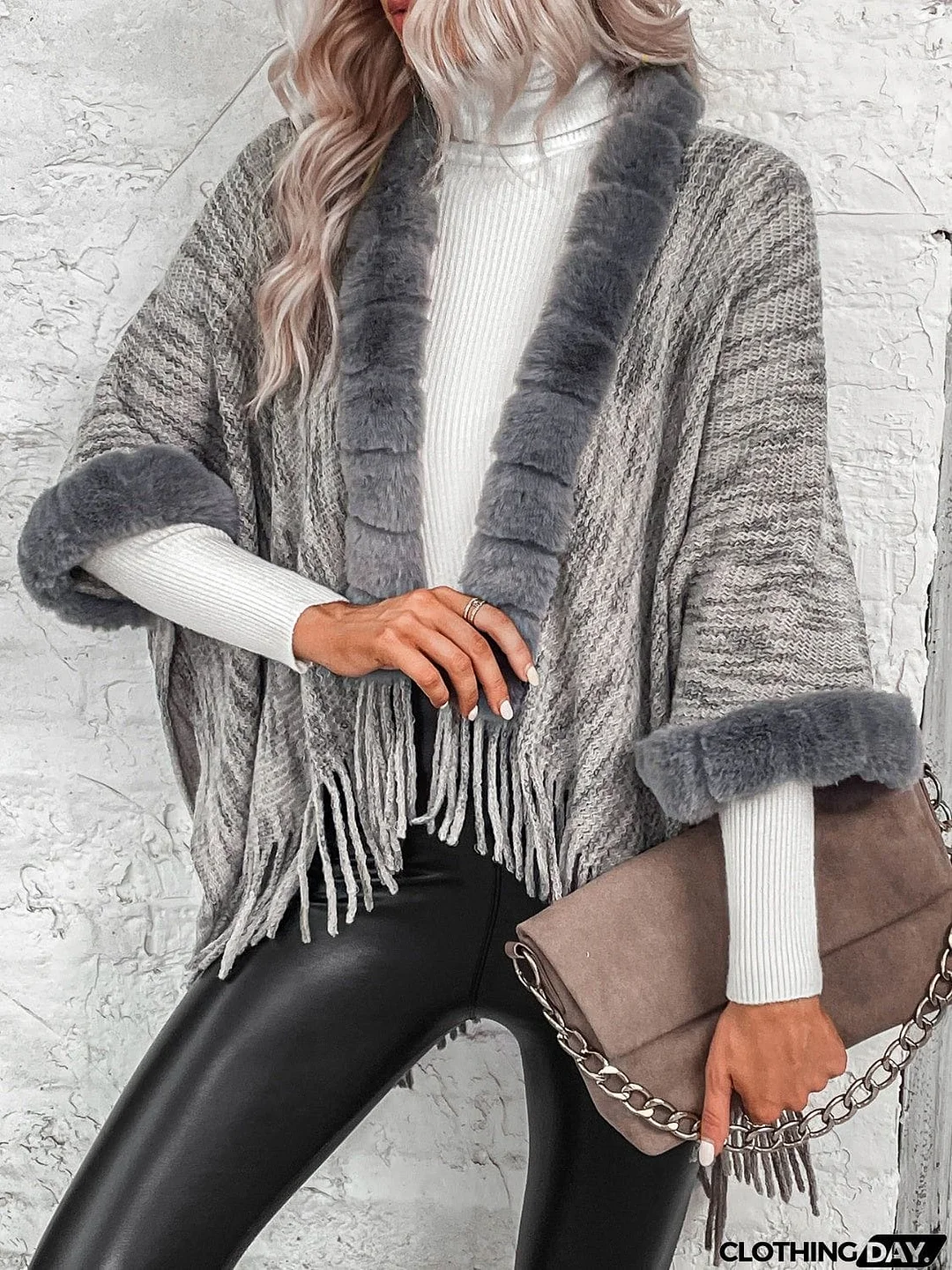 Open Front Fringe Hem Poncho
