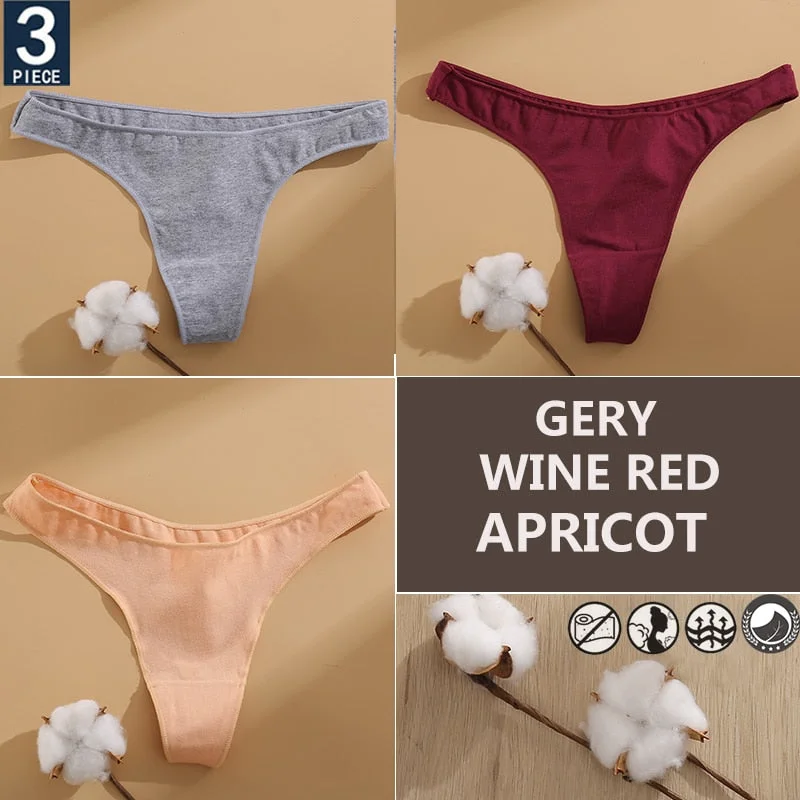 FINETOO 3PCS/Set Cotton Lingerie Women's G-string Underwear 7 Solid Colors Ladies Panties Female Low-Rise Woman's Thong Briefs