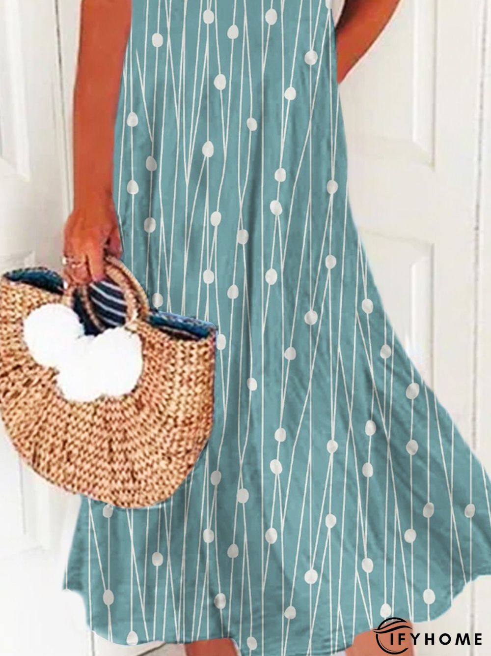 Polka Dots Short Sleeve V Neck Casual Dresses | IFYHOME