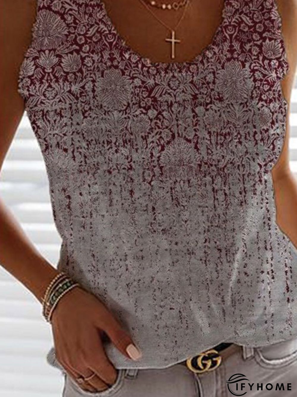 Sleeveless Casual Cotton-Blend Printed Shirts & Tops | IFYHOME