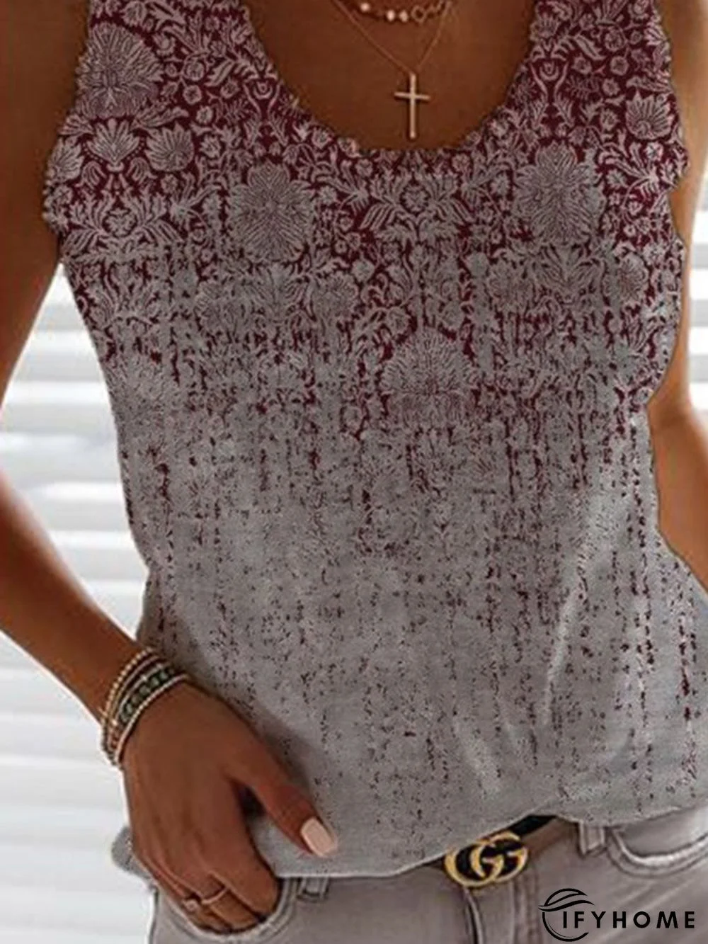 Sleeveless Casual Cotton-Blend Printed Shirts & Tops | IFYHOME