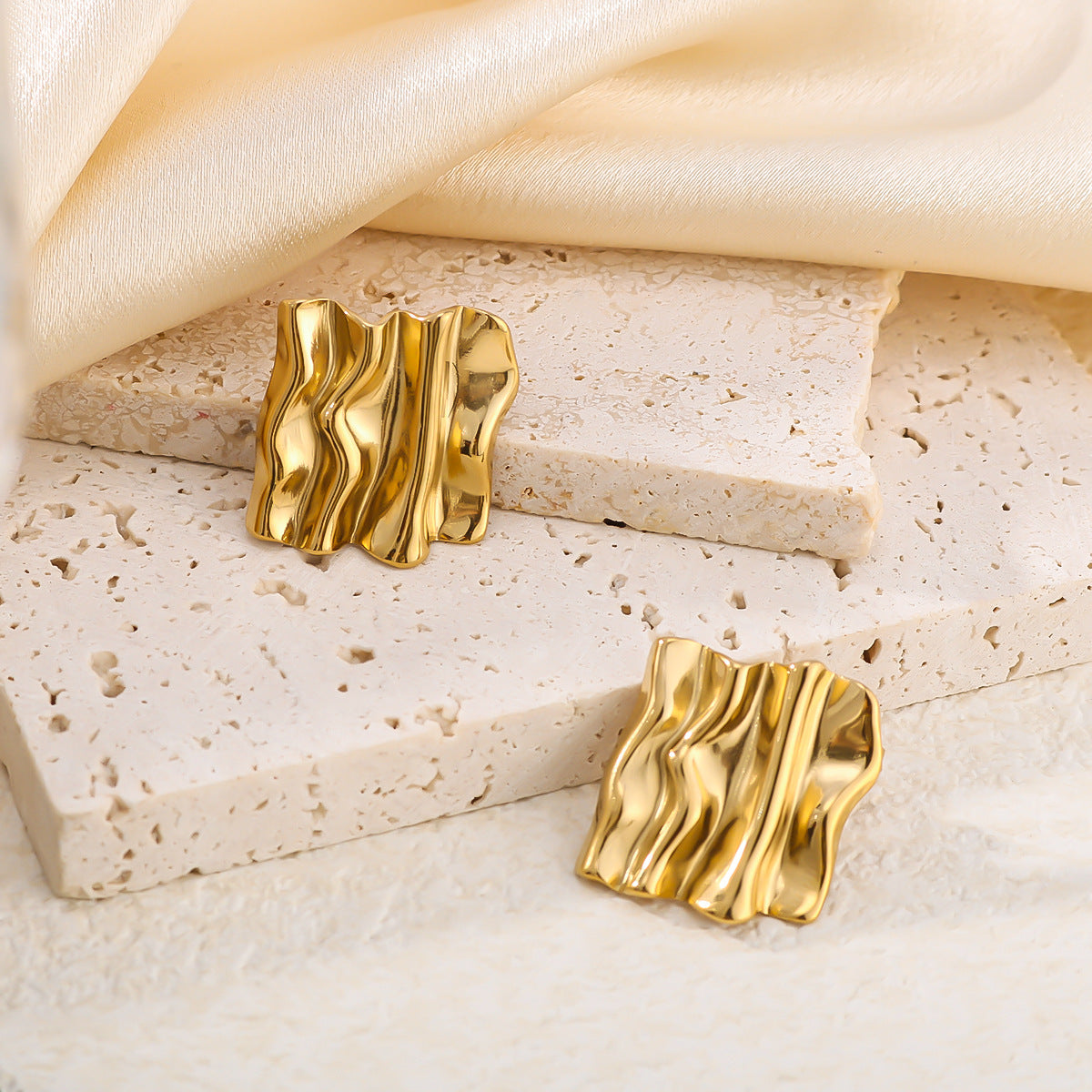 IG Style Quadrilateral Rhombus Geometric Leaf Stainless Steel Electroplating Earrings