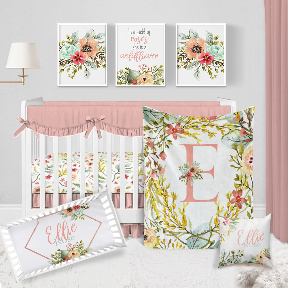 Floral Crib Bedding Set, Wildflower Crib Bedding, Floral Nursery-Duckbe