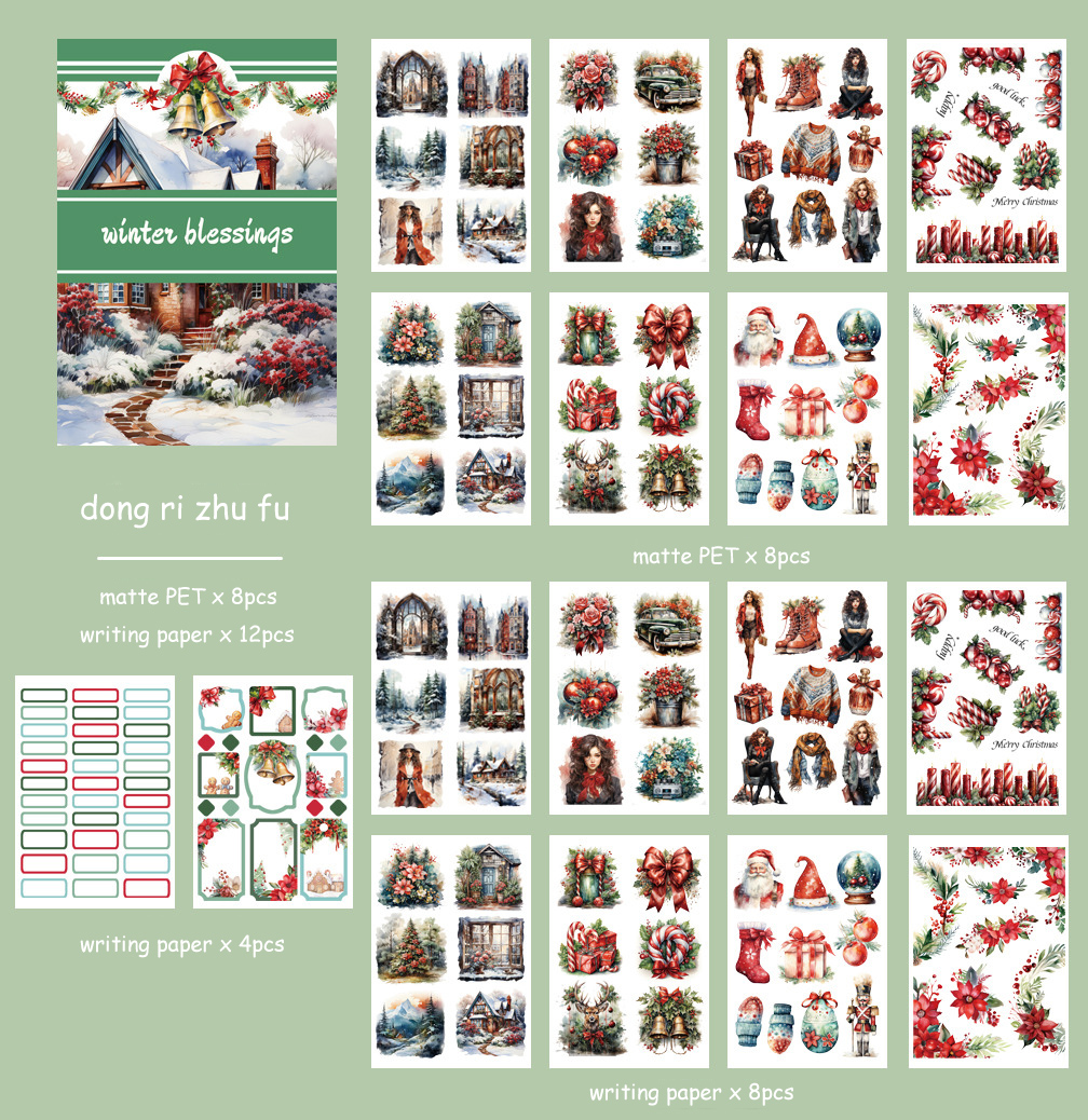 Journalsay 20 Sheets Vintage Dual Material Die-cut Character Flower Sticker Book