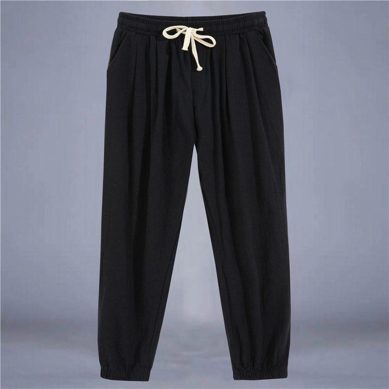 Men's Vintage Elastic Waist Pocket Casual Cotton Linen Pants  artssus