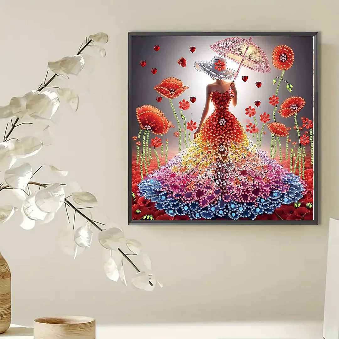 Diamond Painting - Partial Special Shaped Drill - Beauty in Floral Dress(Canvas|30x30cm)