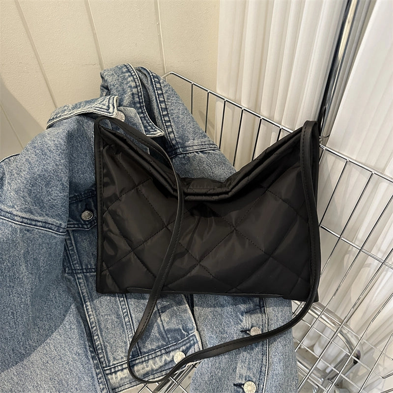 Women’s Oxford Cloth Solid Color Basic Square Zipper Shoulder Bag Crossbody Bag