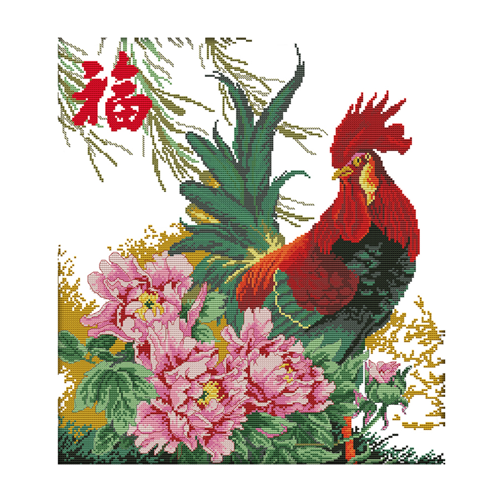 

Luck Chicken - 14CT Stamped Cross Stitch - 48*44CM, 501 Original