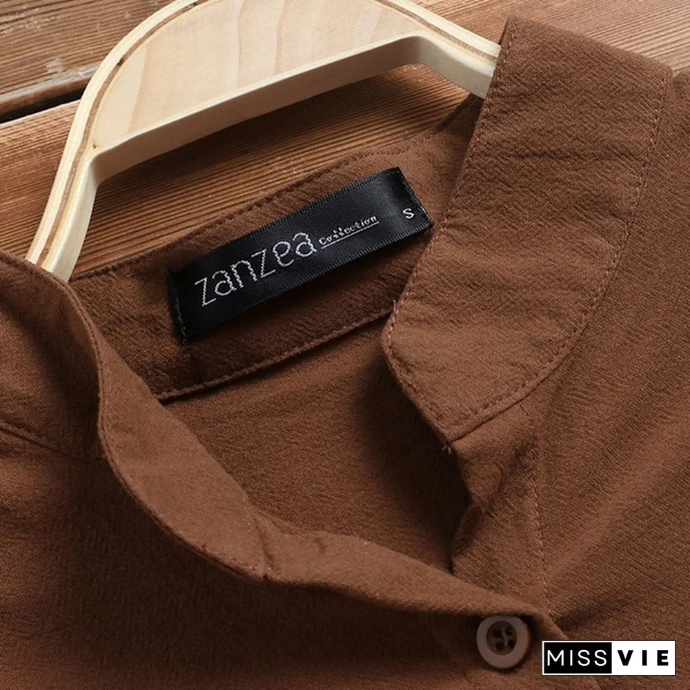 Women Stand Collar Long Sleeve Loose Casual Tops Shirt Blouse