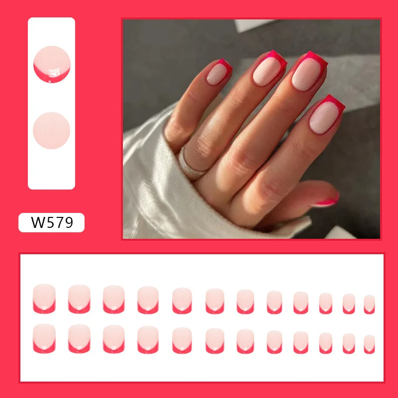 Churchf Churchf Square Simple Red French New Year Atmosphere Nail Atmosphere Fashion Wear A 24 Pieces Into A Piece