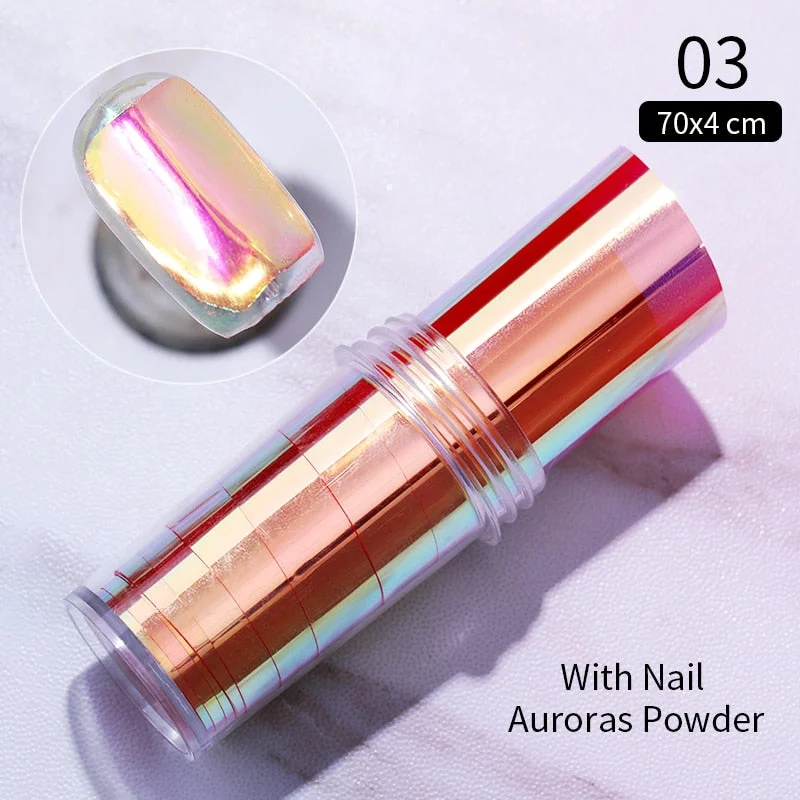 Sparkly Nail Aurora Foils Colorful Transfer Stickers Cellophane Mirror Stickers Sliders Wrap Paper Nail Art Decoration-Nail Inspo