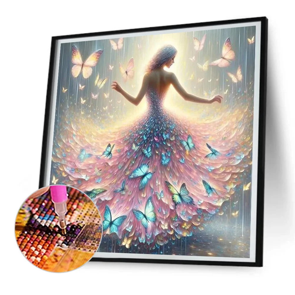 Full Round Diamond Painting 30*30cm - Woman In Flowing Butterfly Skirt