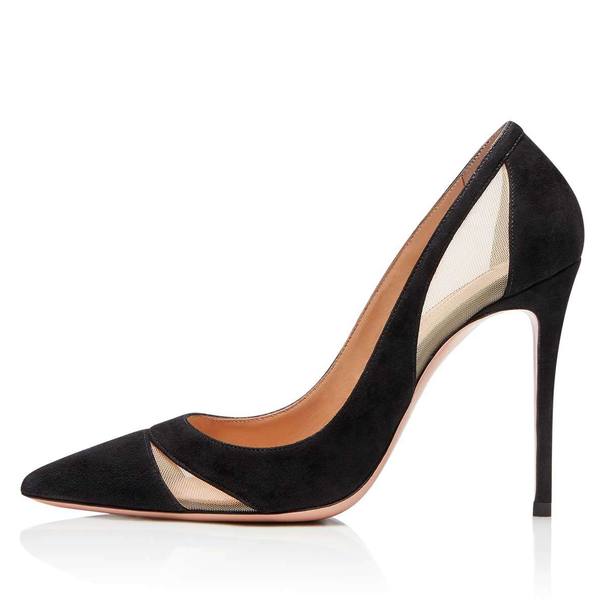 GOOSHOE Black Mesh Stiletto Heel Pointed Toe Pumps