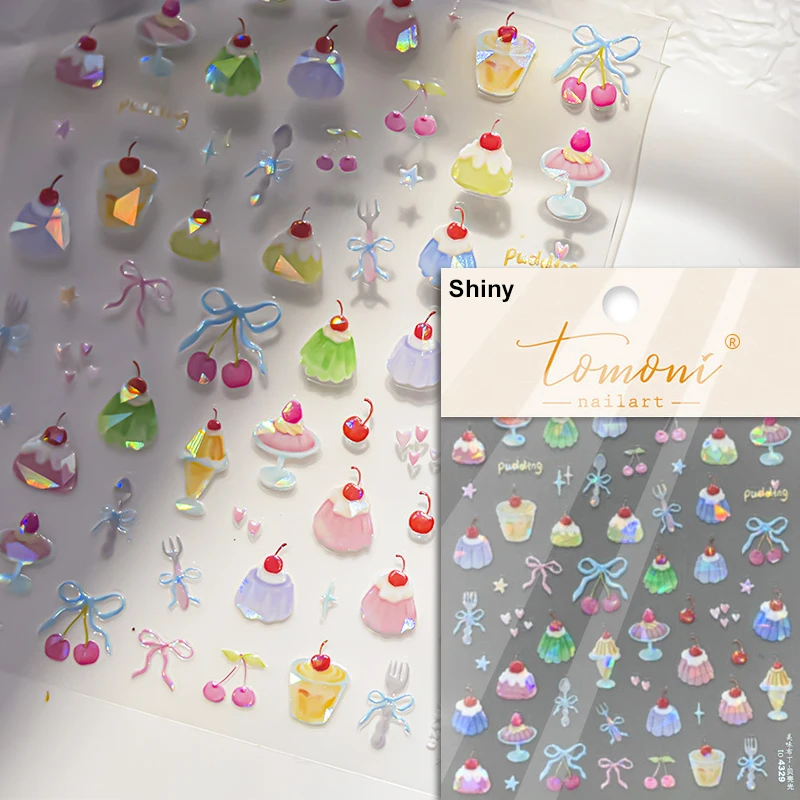 Shiny Cherry Strawberry Star Pudding Sundae Ice Cream Cones Jelly Self Adhesive Nail Art Sticker Summer Manicure Decal Wholesale