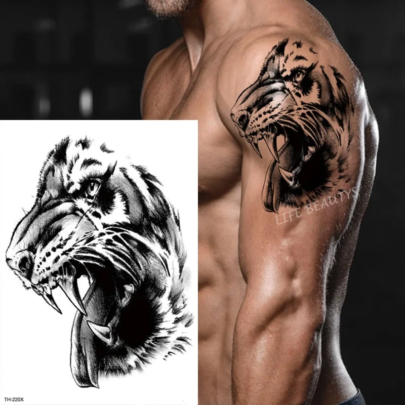 Sdrawing Tiger Cool Temporary Tattoo Sticker Fashion Wolf Waterproof Animal Body Art Arm Fake Removable Tatoo Men Women Personality