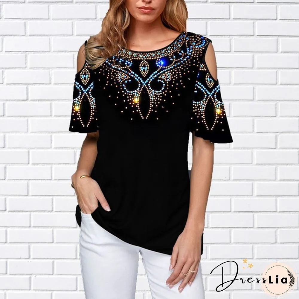 Women's Fashion Shirts Gradual Printed Round Neck Blouse Casual T Shirts tops Plus Size XS-8XL