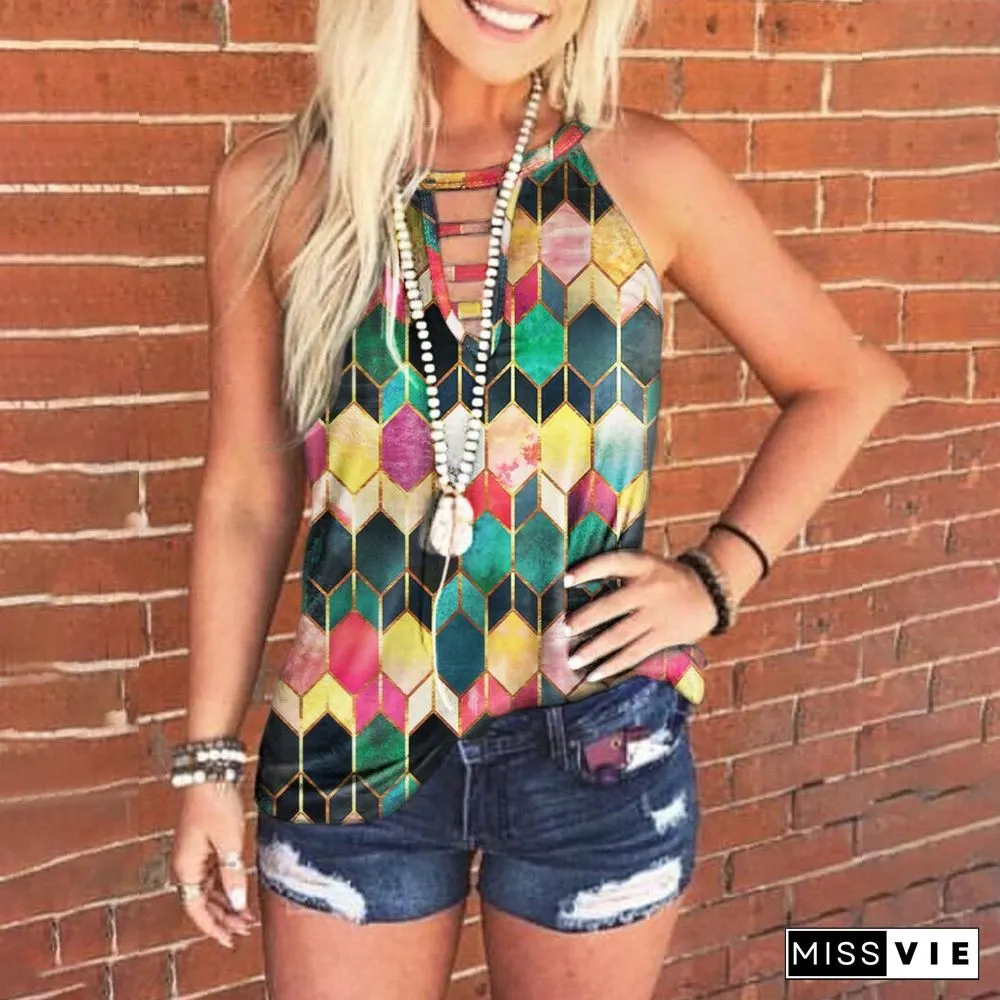 Geometric Pattern Halter Cutout Vest