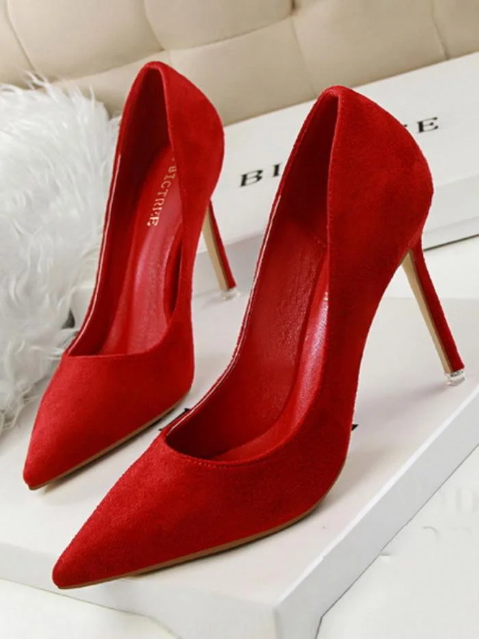 Fashion stiletto high heel shallow pointy suede sexy shoes