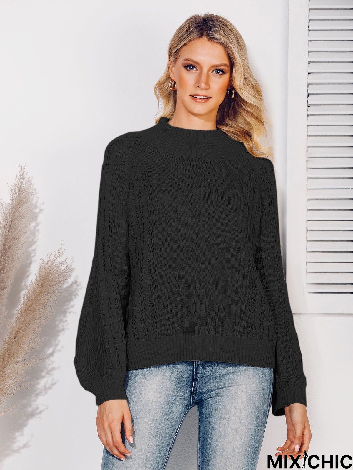 Balloon Sleeve Solid Sweater