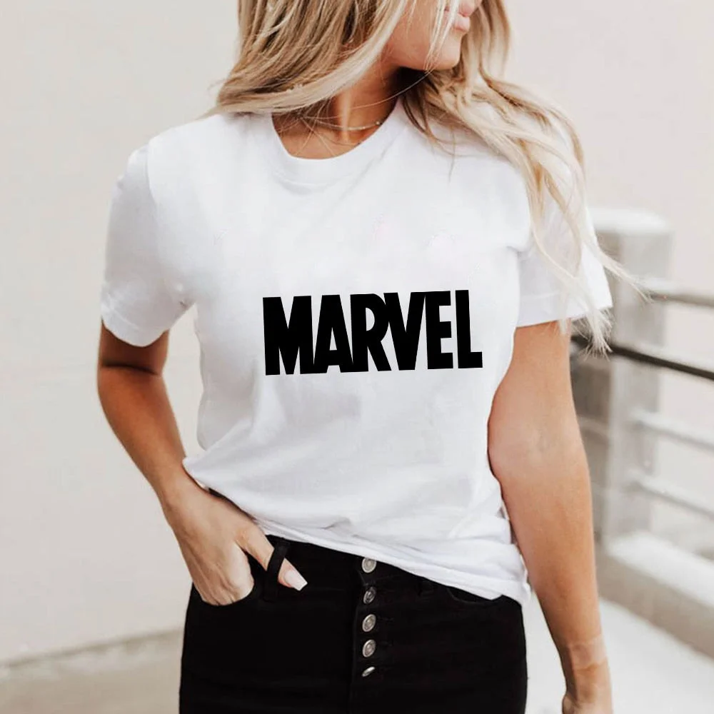 Fashion Women T Shirts Summer Short Sleeve Marvel Avengers Superhero Print Female T-shirts Girls Ladies Tee Shirts Plus Size