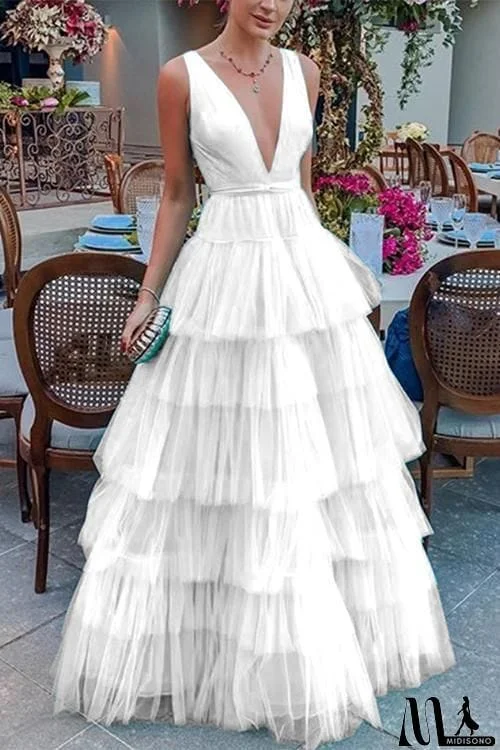 MidiSono - Layer Deep V Neck Maxi Dress