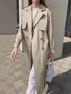 Simple Lapel Collar Buttoned Belted Loose Solid Color Trench Coat