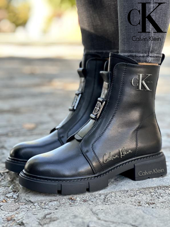 Calvin Klein®2025 Czarne skórzane botki damskie