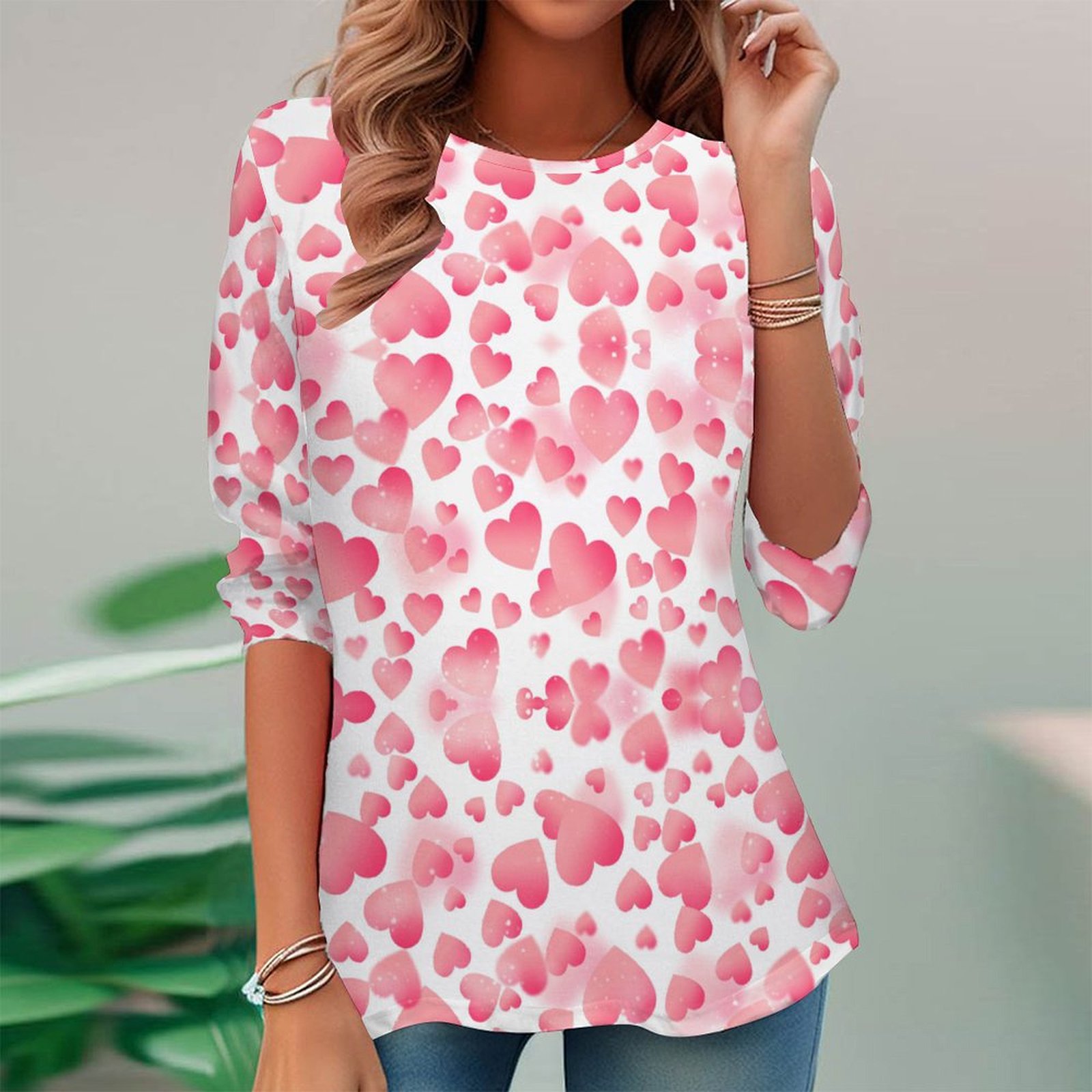 Women Long Sleeve V-neck Graphic Floral Printed Top
