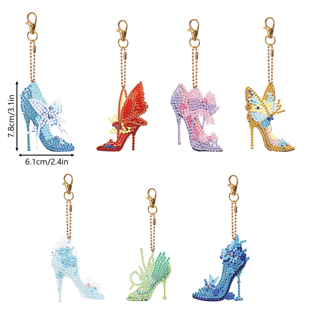 7pcs DIY Butterfly High Heels Double Sided Diamond Painting Keychain for Beginners Craft Supplies