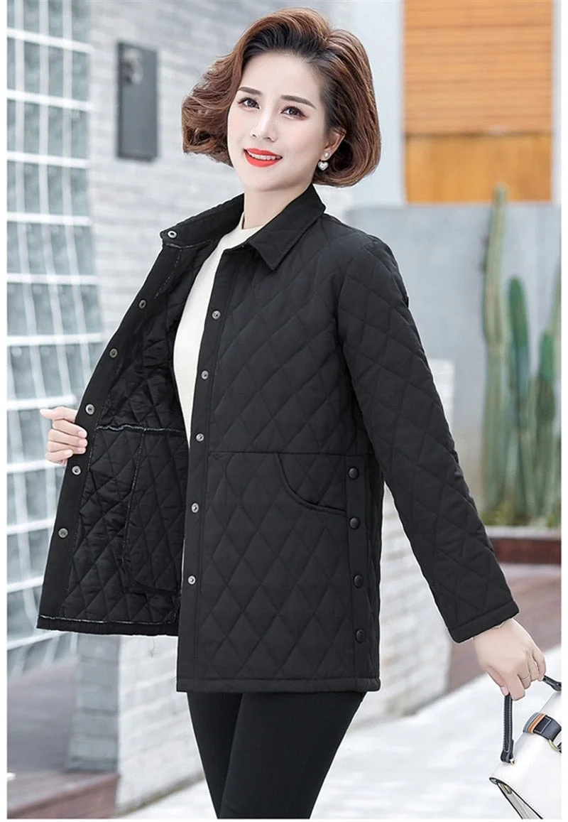Autumn Women's Cotton Jacket New Solid Color Plus Size 5XL Thin Cotton Padded Shirt Jacket Middle-aged Elderly Mothers Clothing