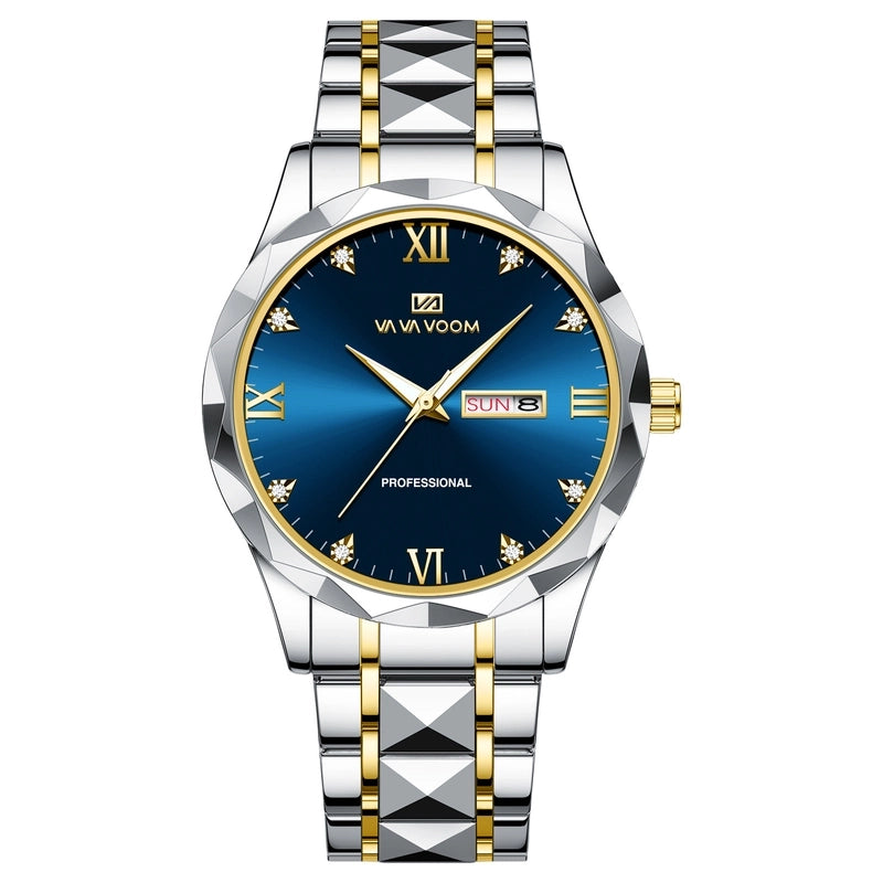 Diamond Stainless Steel Watch With Men’s Business Simple Calendar Quartz Waterproof Watch One-piece Delivery