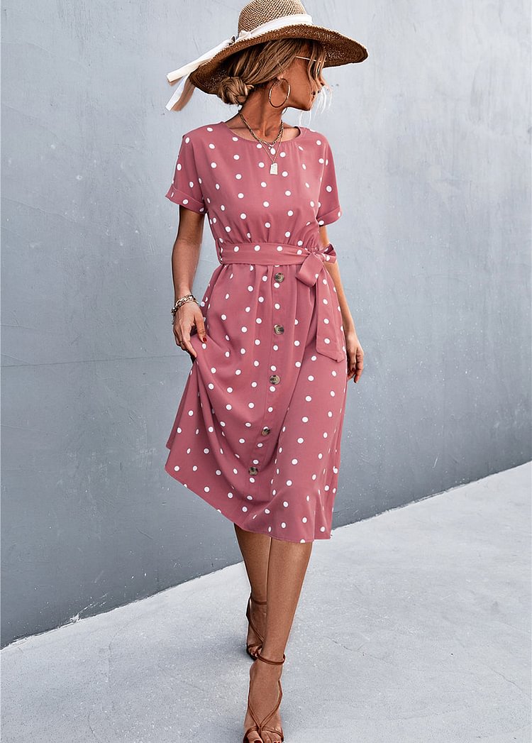 Dot Print Single Breasted Strappy Dress