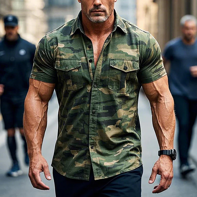 Men's Outdoor Camouflage Print Short Sleeve Shirt