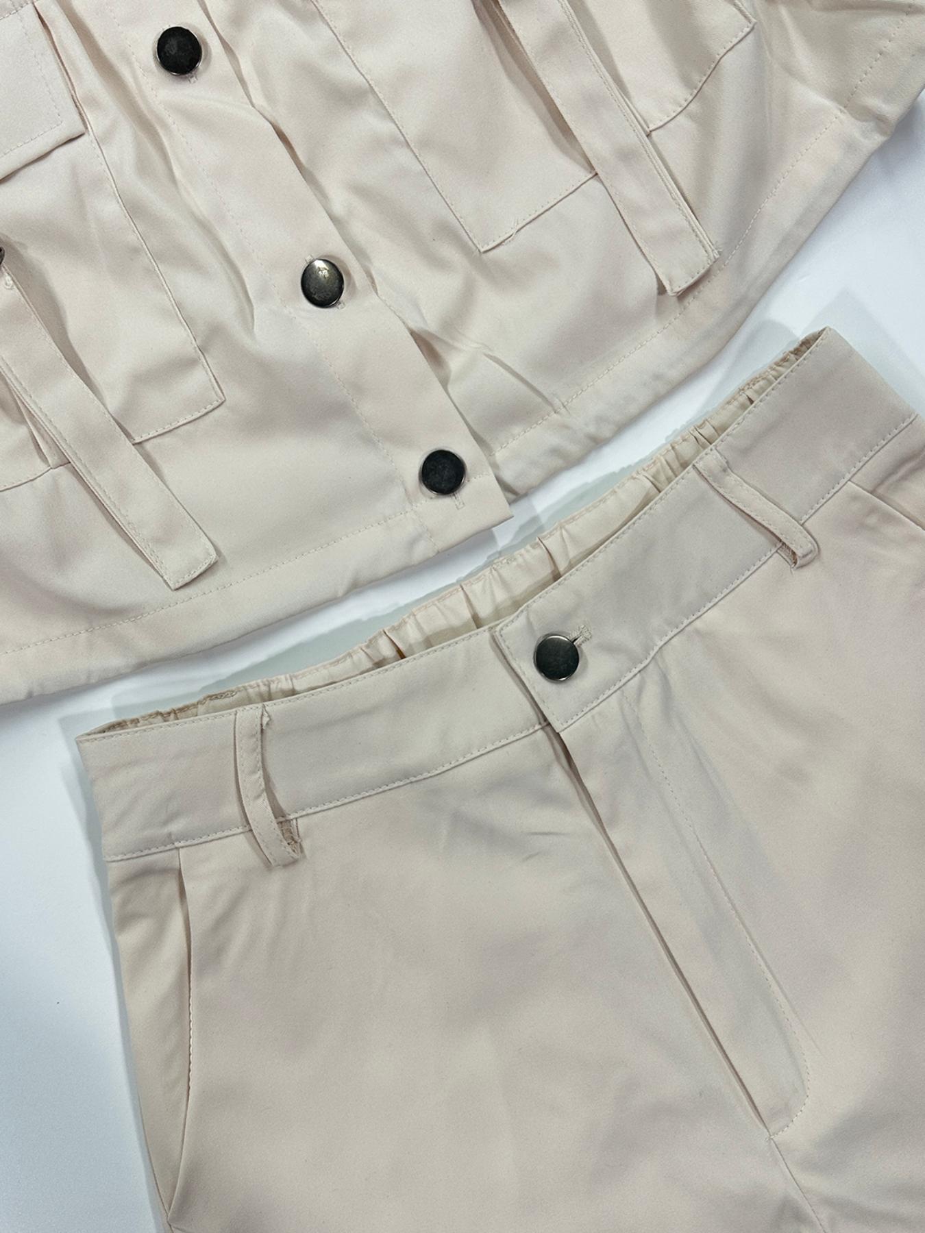 Women's Solid Button Front Tank Top & Cargo Pants, Pockets, Casual Fashion Cozy Two-piece Set for Daily Outdoor Wear, Ladies Clothes for Summer, Womenswear Aesthetic