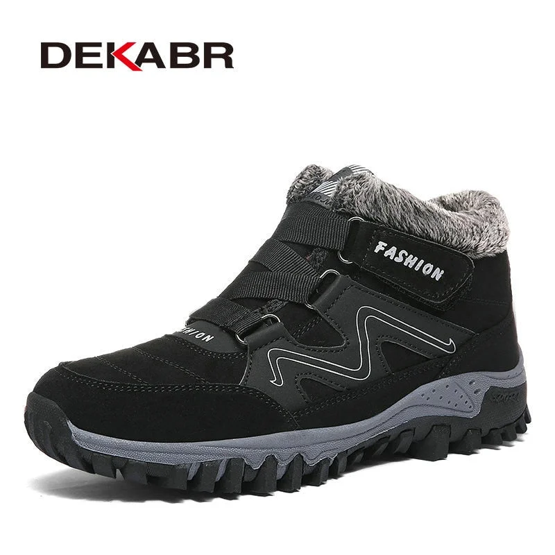 DEKABR Winter Warm Men Boots Cow Suede Fur Plus Outdoor Snow Boots Handmade Waterproof Working Non-slip Ankle Boots Botas Mujer