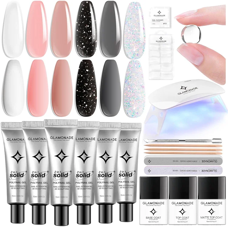 Solid Gel Basi Nail Kit for Beginners: Extension Gel Starter Kit with Everything - U V Light Art Design Tools at Home Gift for Girls Wowen