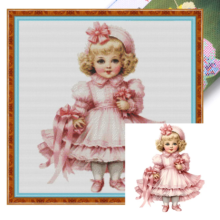 【Huacan Brand】Pink Cute Doll 11CT Stamped Cross Stitch 50*50CM