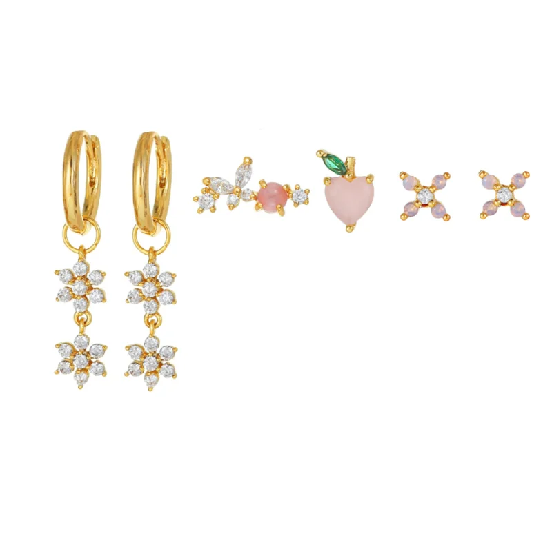 Flower Tassel Zircon Earrings 6PCS Sets