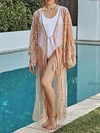 Sexy Lace Embroidered Loose Long Sleeve See-Through Cardigan Cover-Ups Top