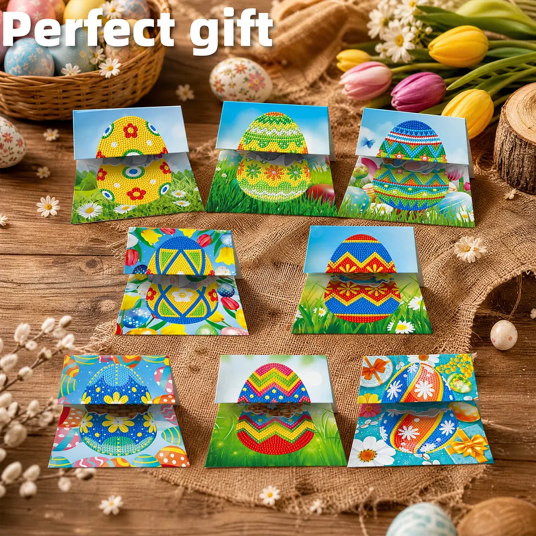 8PCS Easter Egg DIY Diamond Painting Greeting Card Kits with Envelopes Diamond Art Greeting Cards Diamond Art Cards Kits for Adults DIY Crafts Family Friend Gifts