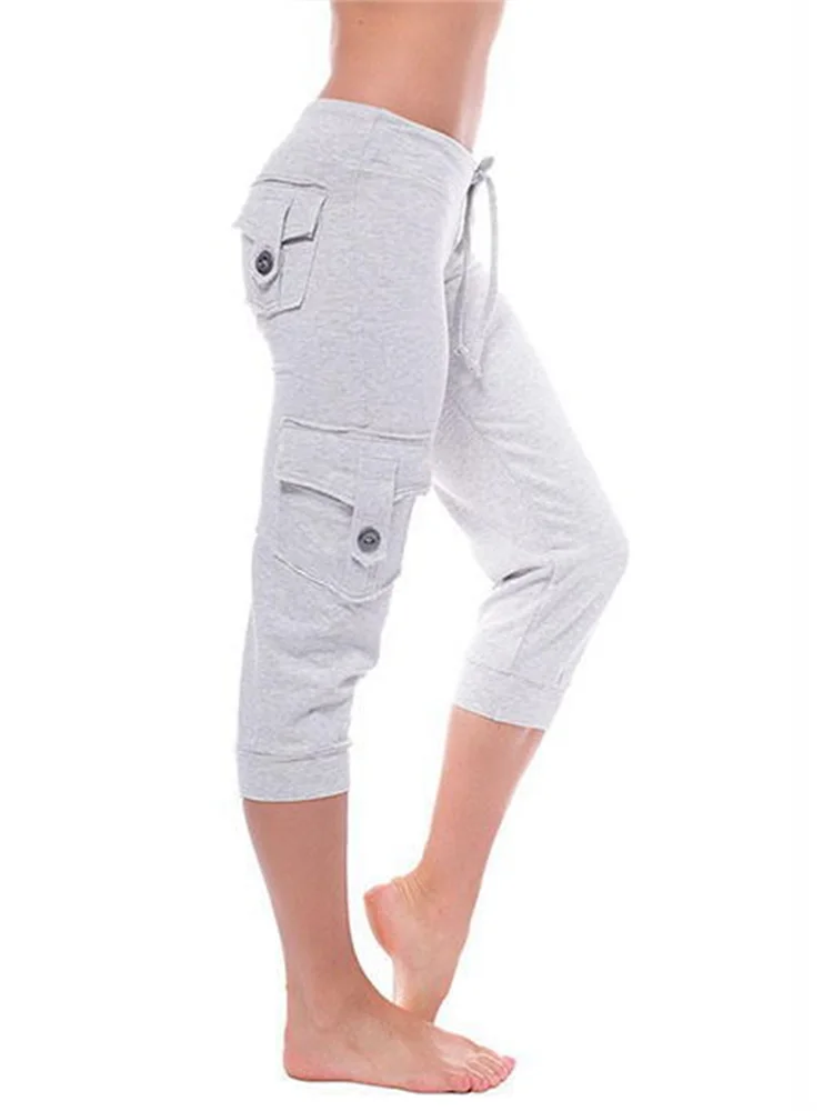 Low Rise Flap Pocket Cargo Yoga Capri Pants