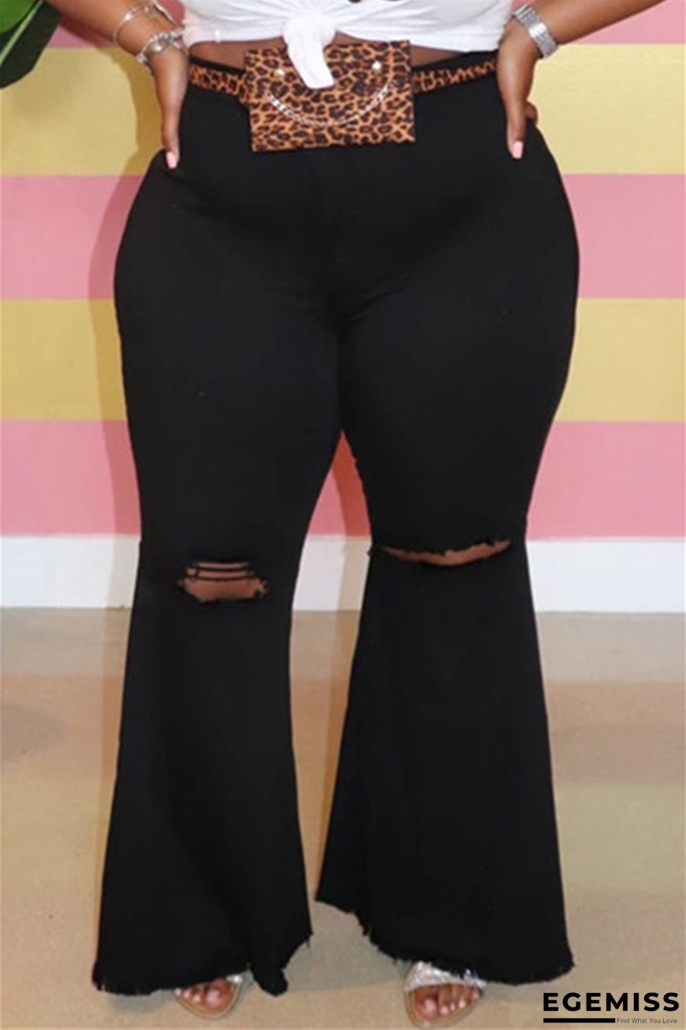 Black Denim Fashion Sexy adult Ma'am Solid Hole Plus Size | EGEMISS