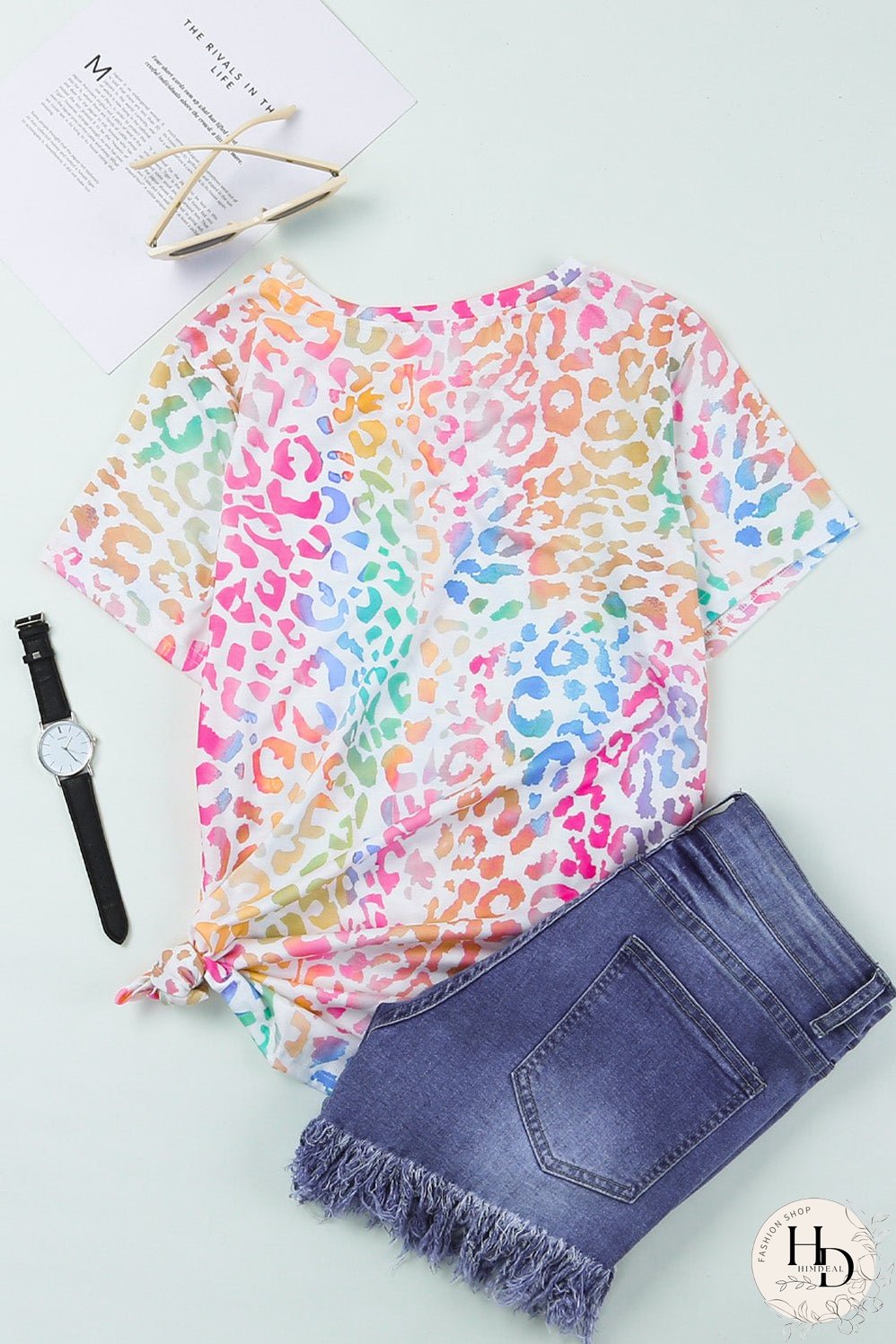 Colorful Leopard Print V Neck Tee for Stylish Summer Looks
