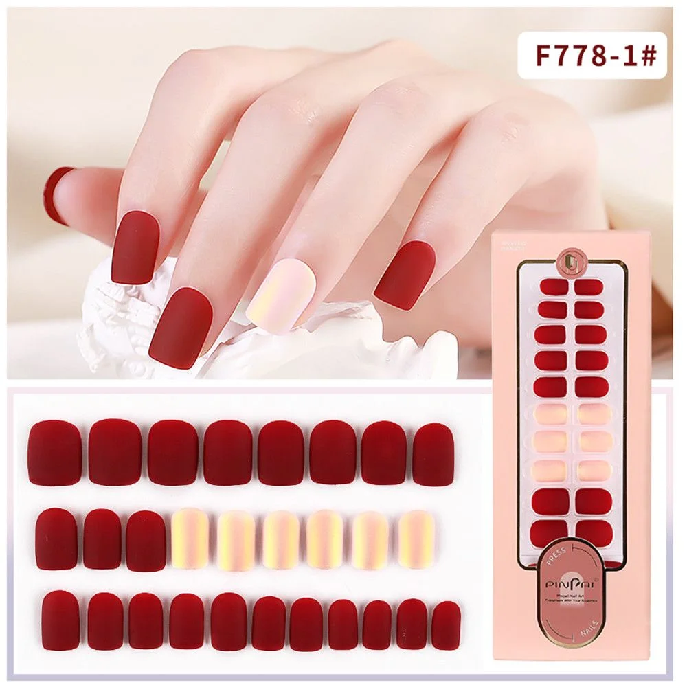 24/30Pcs/Set Reusable False Nail Tips Set Full Cover Shiny Matte Nail Tips With Designs Press On Nails Art Fake Extension Tips-Nail Inspo