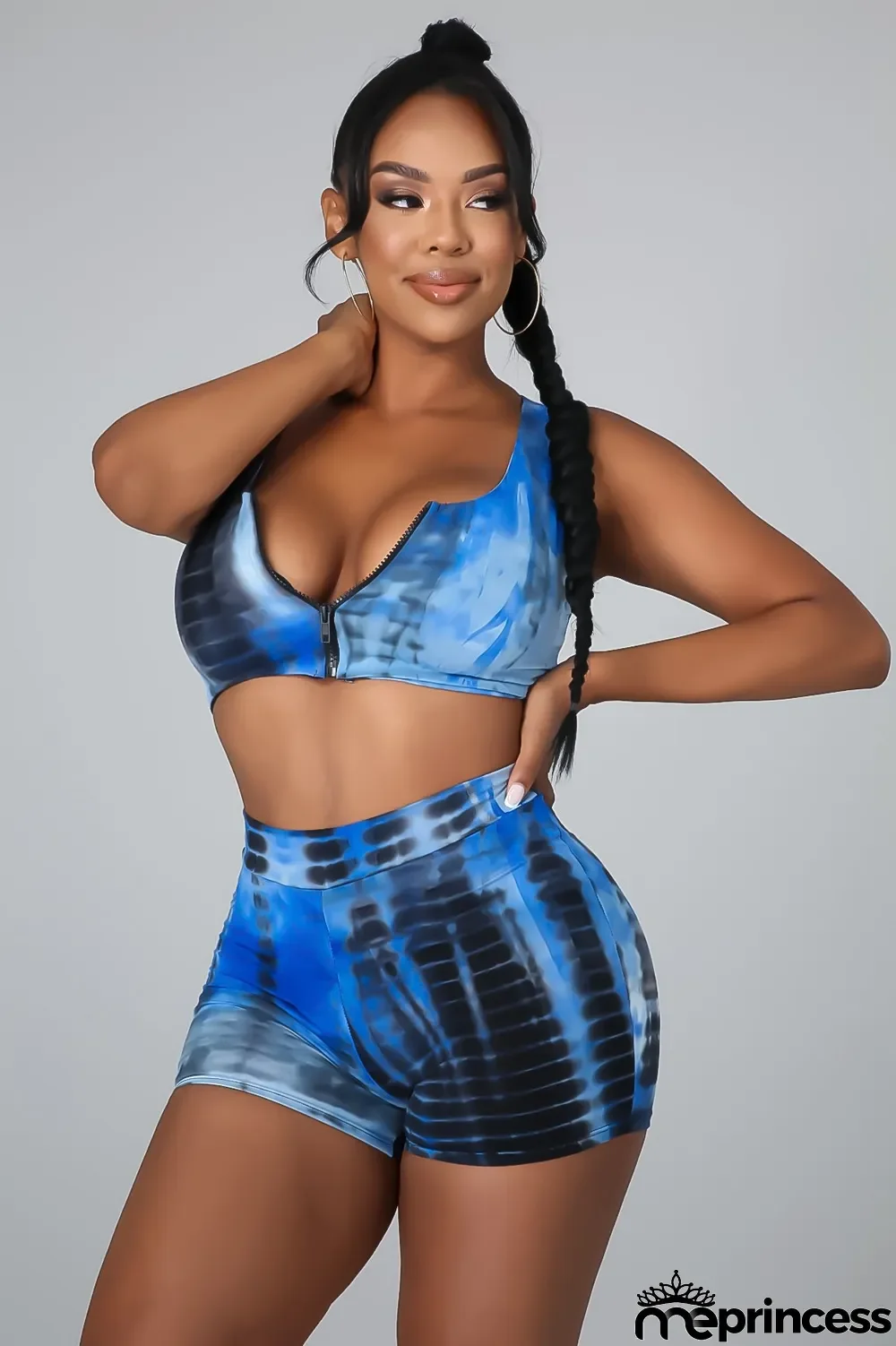 Casual Printed Zipper Tank Top And Shorts 2 Piece Sets